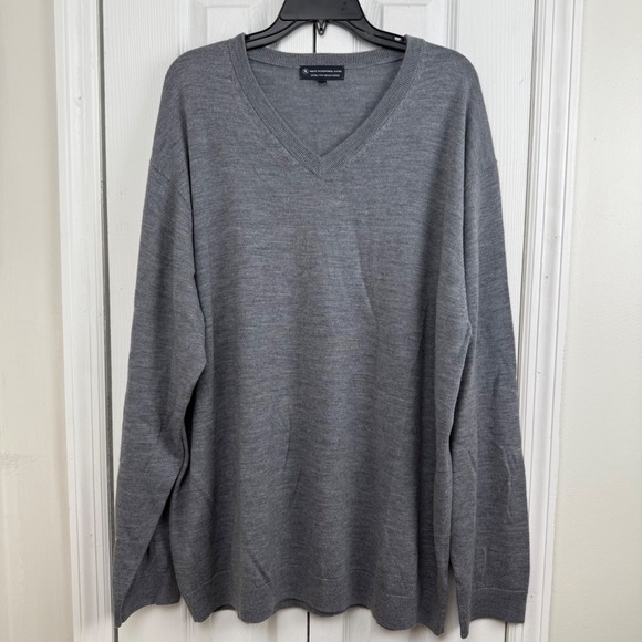 Hart Schaffner Marx Mens 3XT Grey V Neck Merino Wool‎ Long Sleeve Sweater